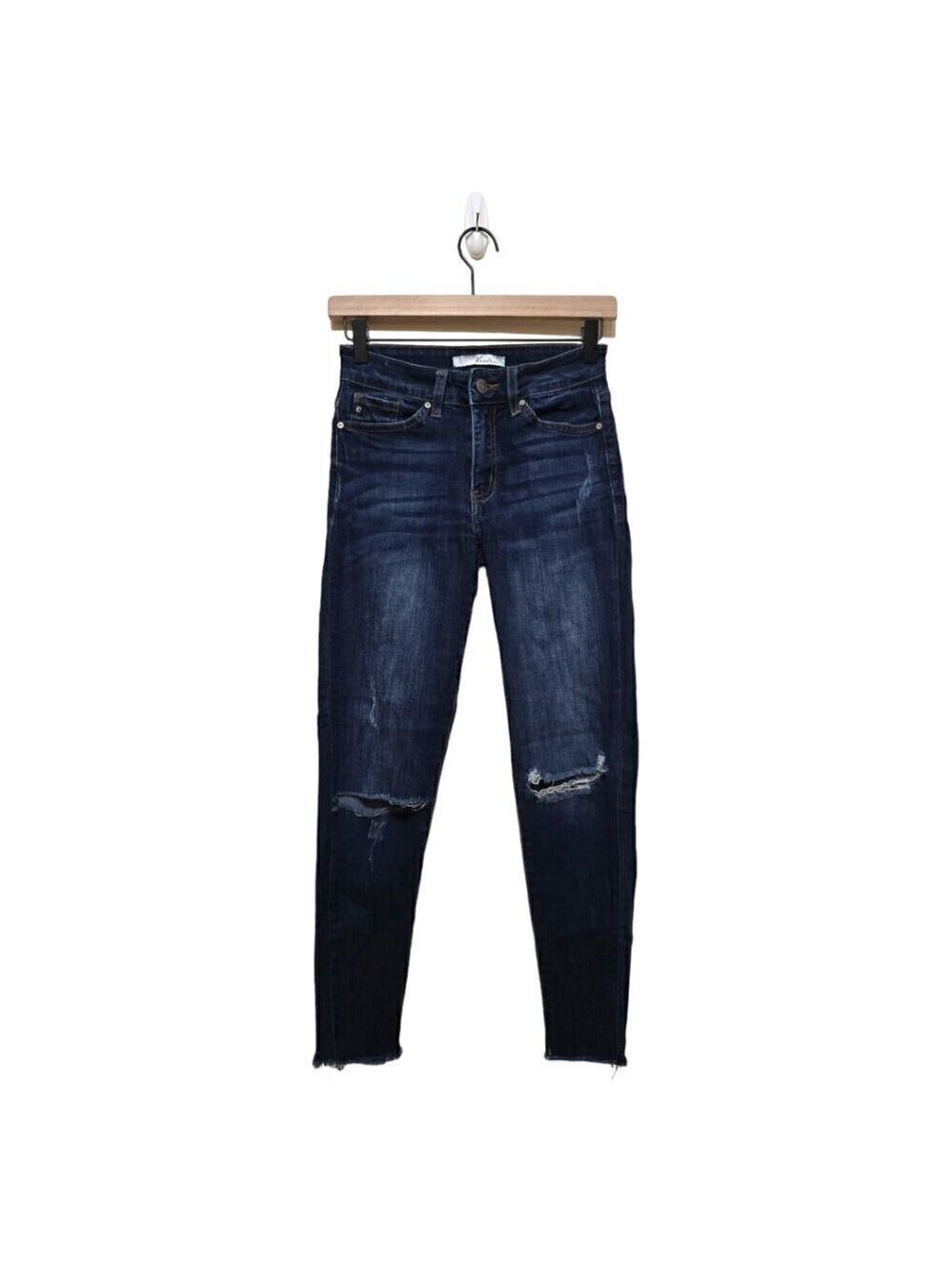 Kancan Miranda Distressed Raw Hem Skinny Crop Jeans Sz 24